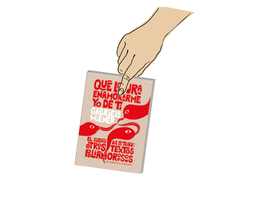 una mano sosteniendo el libro "Qué locura enamorarme yo de ti / El sueño de la tribu: otros textos poliamorosos"