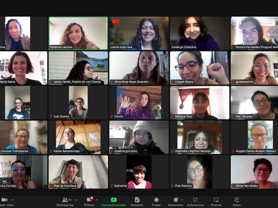 Captura de pantalla de una sesión virtual del taller “Hidrofeminismos”, con participantes conectadas por videollamada